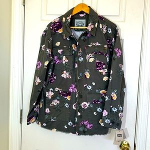 NWT Levi Strauss 100% Cotton Olive Green Floral Jacket Size XL